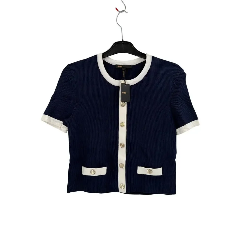Maje Women's Marine Ecru Mirollsy Cardigan Top Size 3 Large - Picture 5 of 9